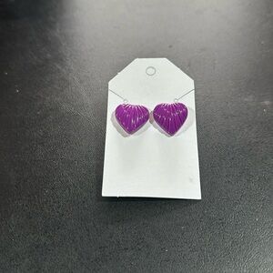 Purple Ribbed Heart Earrings